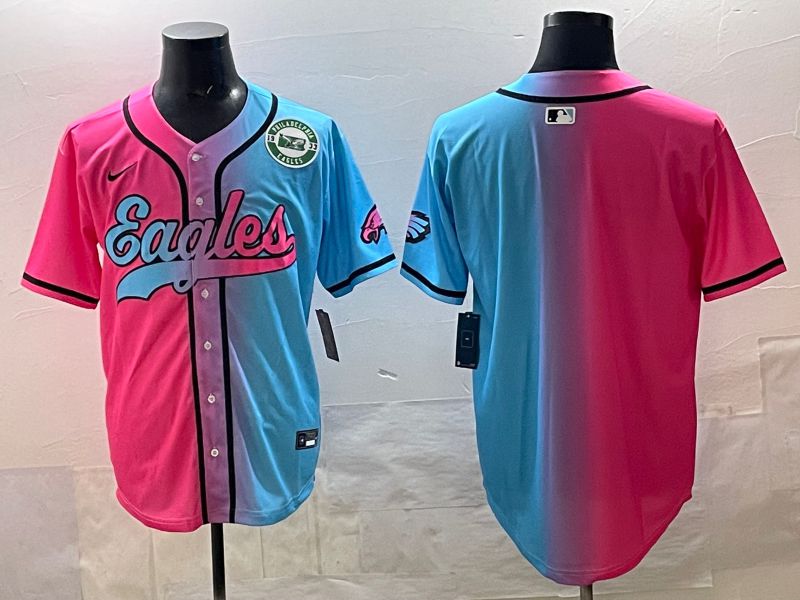 Men 2025 Philadelphia Eagles Blank Blue pink Nike Limited NFL Jersey style 06->youth nfl jersey->Youth Jersey